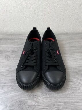 Levi's Men's Black Canvas Low-Top Sneakers with Red Accents